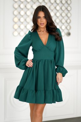 322-13 Krótka Sukienka Z Bufkami - butelkowy