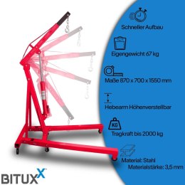 HYDRAULICZNY ŻURAW WARSZTATOWY UDŹWIG DO 2 TON PODNOŚNIK SKŁADANY BITUXX