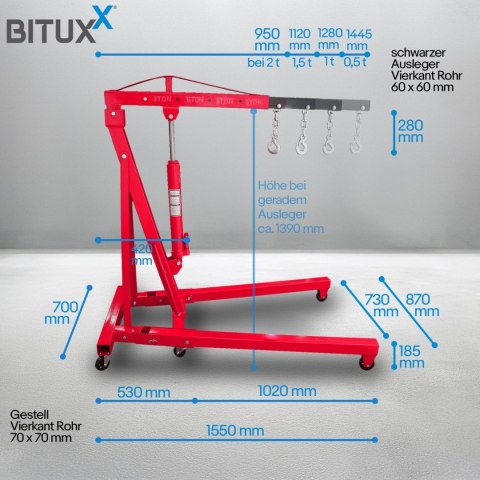 HYDRAULICZNY ŻURAW WARSZTATOWY UDŹWIG DO 2 TON PODNOŚNIK SKŁADANY BITUXX