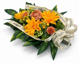 Wiązanka pogrzebowa wieniec na pogrzeb sztuczne kwiaty + własny napis