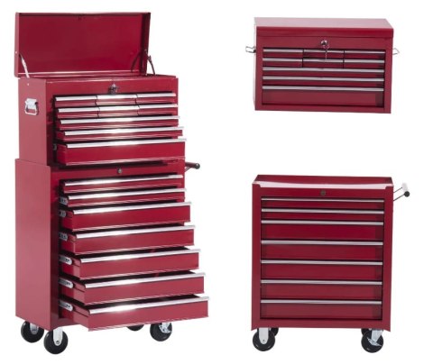 Wózek Narzędziowy 16 Szuflad 61,5 x 33 x 113 cm - Czerwony PAKO