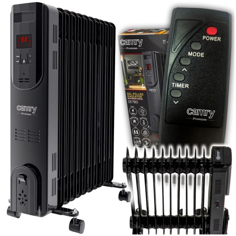 Grzejnik Olejowy Czarny LED z Pilotem (11 żeberek) 2500W CAMRY CR 7813 CAMRY