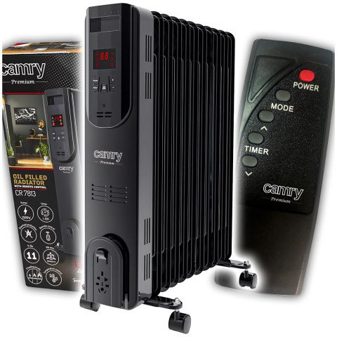 Grzejnik Olejowy Czarny LED z Pilotem (11 żeberek) 2500W CAMRY CR 7813 CAMRY