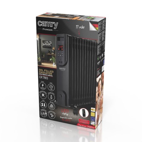 Grzejnik Olejowy Czarny LED z Pilotem (11 żeberek) 2500W CAMRY CR 7813 CAMRY