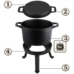 Kociołek żeliwny demontowany 8l garnek + patelnia grill BD-480 348000