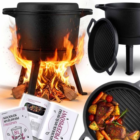 Kociołek żeliwny demontowany 8l garnek + patelnia grill BD-480 348000