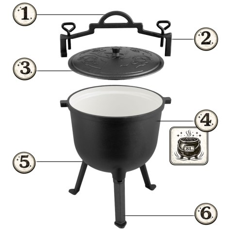 Kociołek żeliwny emaliowany garnek 8l na ognisko grill BD-481 348100