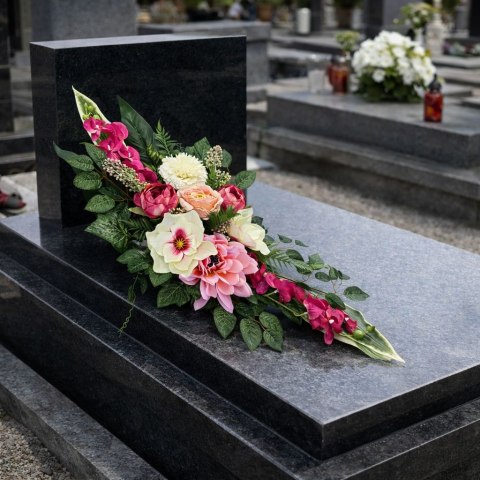 Stroik na cmentarz sztuczne kwiaty wiązanka miska na grób