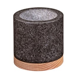 Moździerz granitowy na drewnianej podstawie, śred. 10 x 9,5 cm