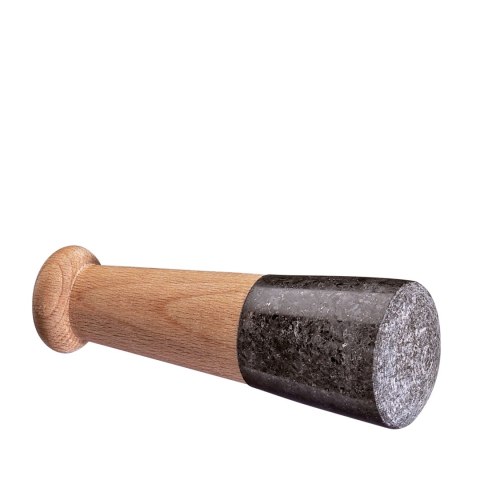 Moździerz granitowy na drewnianej podstawie, śred. 10 x 9,5 cm