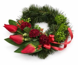 Wianek okrągły wieniec wielkanocny stroik na cmentarz tulipany