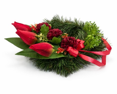 Wianek okrągły wieniec wielkanocny stroik na cmentarz tulipany