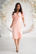 ELEGANCKA SUKIENKA OŁÓWKOWA Z DEKOLTEM - brzoskwiniowy