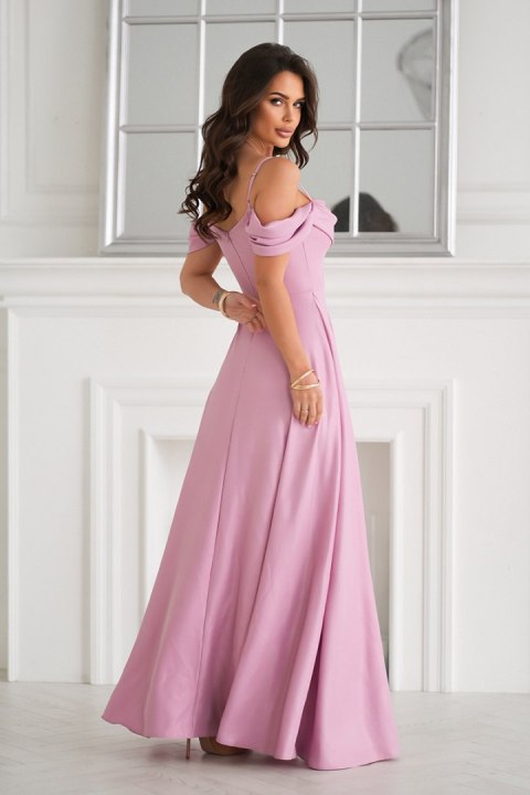 ELEGANCKA SUKNIENKA Z DRAPOWANIEM, ROZCIĘCIEM I BŁYSZCZĄCĄ TKANINĄ - brudny róż ELEGANCKA SUKNIENKA Z DRAPOWANIEM, ROZCIĘCIEM I BŁYSZCZĄCĄ TKANINĄ - brudny róż