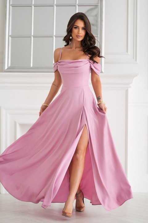 ELEGANCKA SUKNIENKA Z DRAPOWANIEM, ROZCIĘCIEM I BŁYSZCZĄCĄ TKANINĄ - brudny róż ELEGANCKA SUKNIENKA Z DRAPOWANIEM, ROZCIĘCIEM I BŁYSZCZĄCĄ TKANINĄ - brudny róż