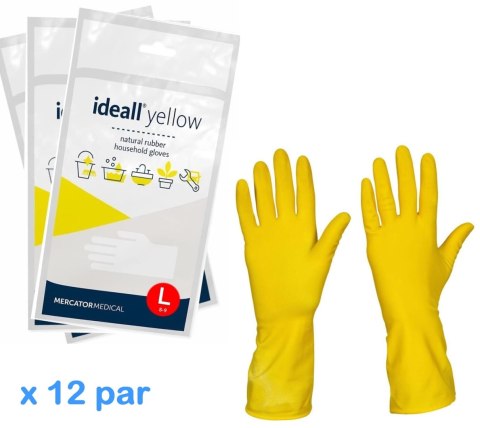 RĘKAWICE GOSPODARCZE LATEKSOWE / ŻÓŁTE / IDEALL YELLOW - 12 PAR (XL 9-10) RĘKAWICE GOSPODARCZE LATEKSOWE / ŻÓŁTE / IDEALL YELLOW - 12 PAR (XL 9-10)